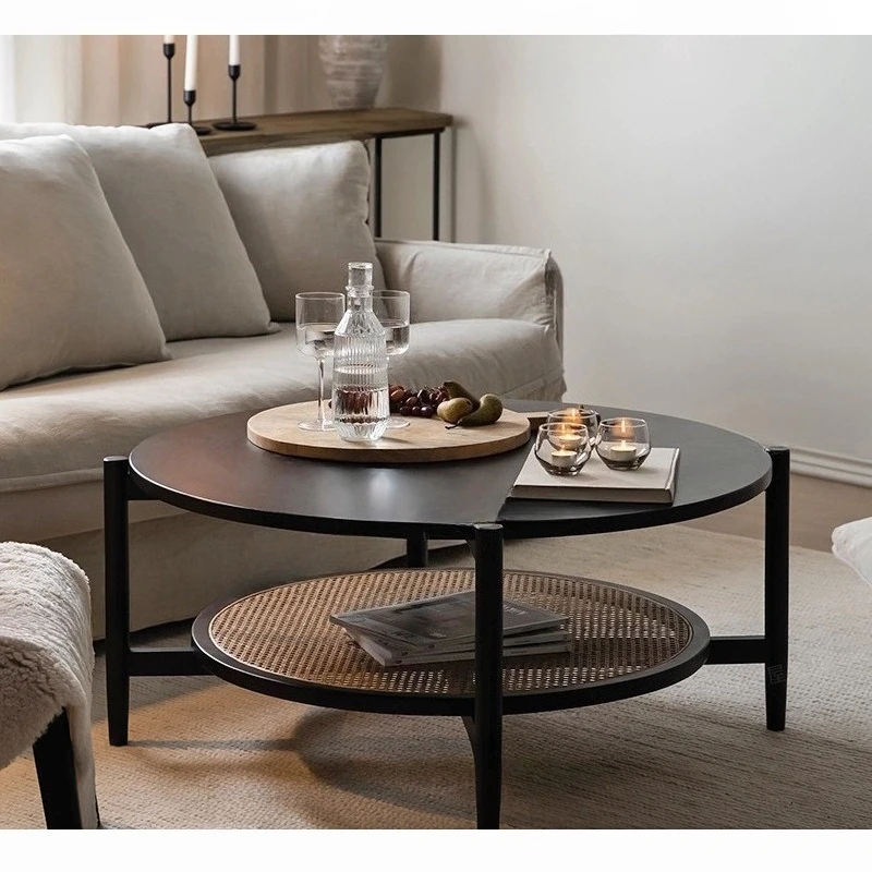 

Solid wood double-layer round rattan homestay edge home designer furniture
