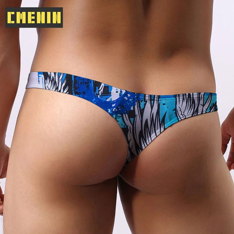 New Arrival Gay Men Sexy Underwear Thong Men Jockstrap Print Sissy panties Mens Thongs And G strings U Pouch AD7301