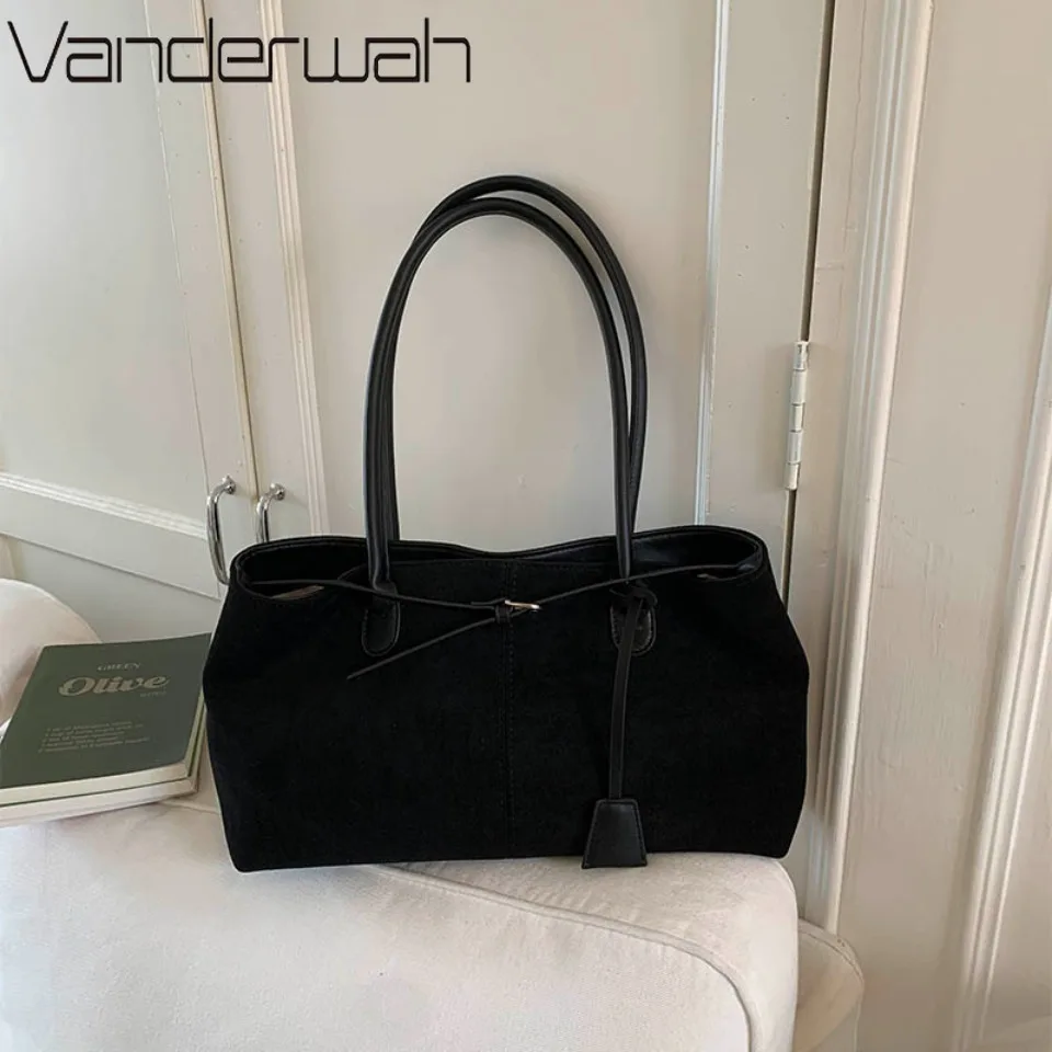 New Winter Solid Color Pu Leather Handbag Designer Shoulder Bags for Women Retro Top-Handle Bag Large Capacity Shopping Tote Sac