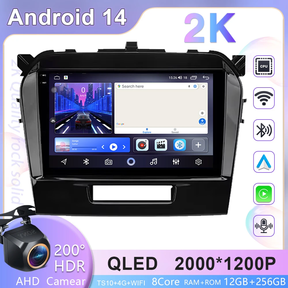 

Android 14 Car Multimedia Player Radio For Suzuki Vitara 2017 - 2020 GPS Navigation 4G WIFI Head Unit BT Video Carplay No 2din