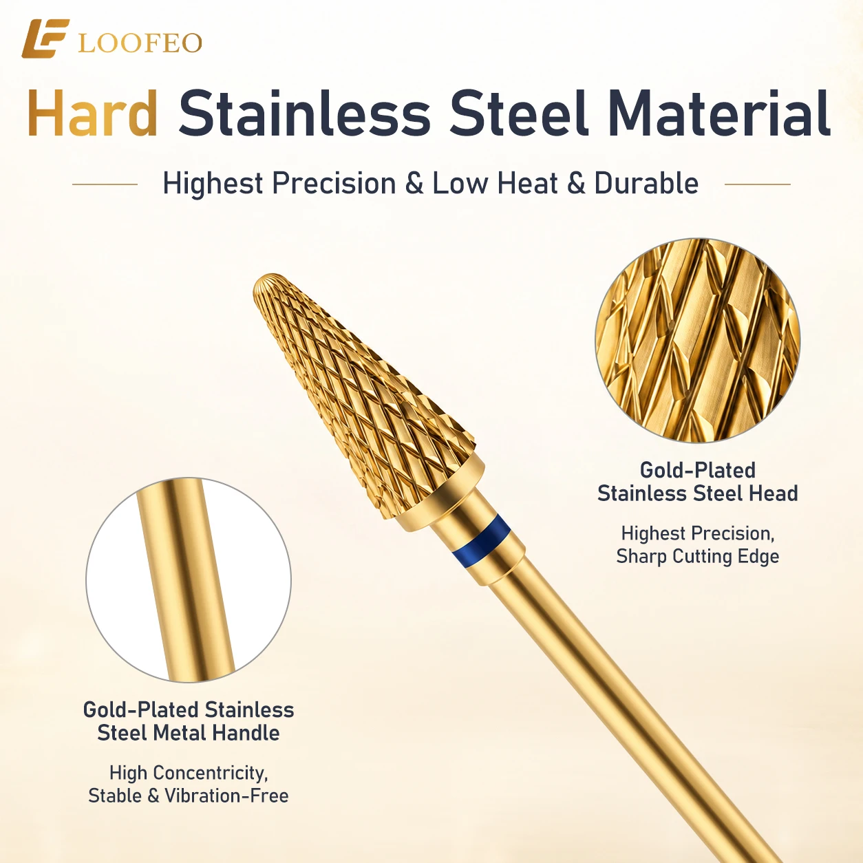 Nail Drill Bit 1PC Gold Plated Cone 2.35mm Shank Selected Grit For Left And Right Hand Use Gel Removal With White Storage Holder