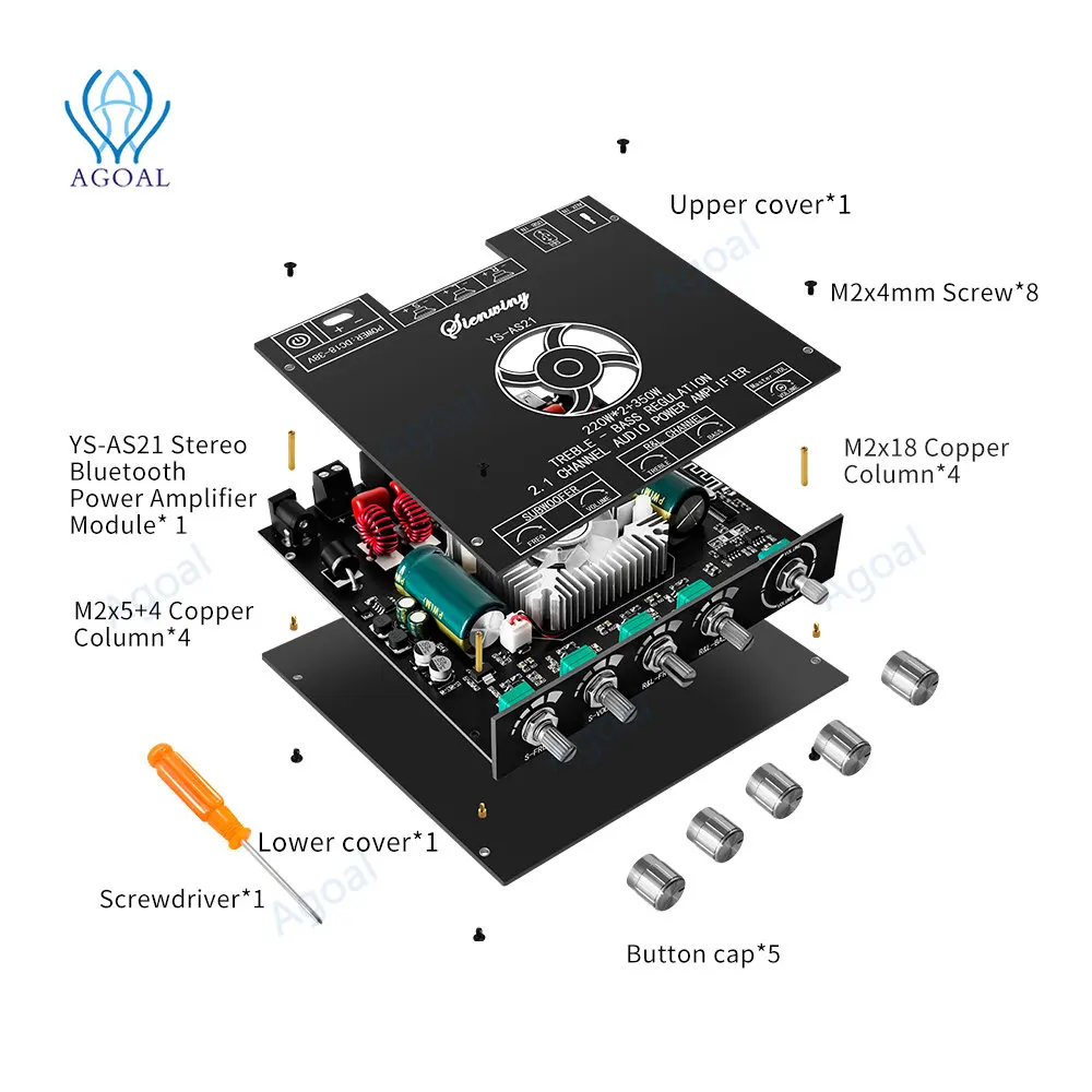 YS-AS21 2.1 قناة TPA3255 بلوتوث الرقمية مكبر كهربائي لوحة تركيبية عالية باس مضخم 220WX2 + 350 واط دعم التطبيق USB