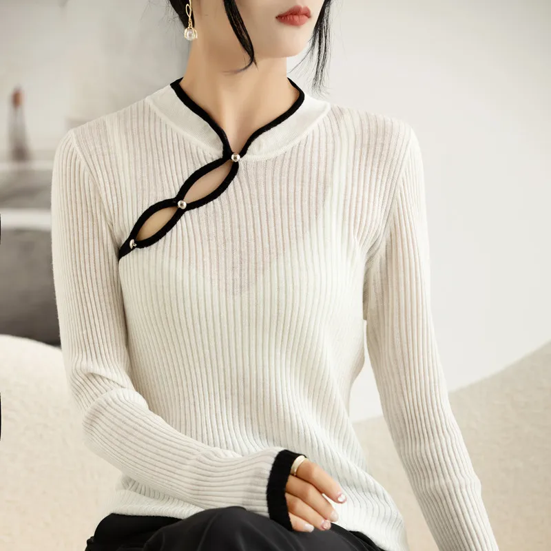 

Chinese cheongsam style standing collar women's top with Korean high-end design sense Blouse spring and summer new pullover