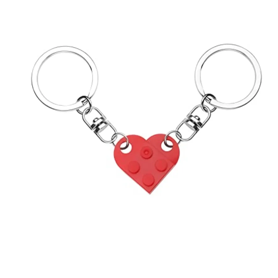 

AIEX Heart Keychain Set 2pcs Matching Heart Drations Red Heart Keychain Small Brick Heart Keychain for Couples Lovers Parents