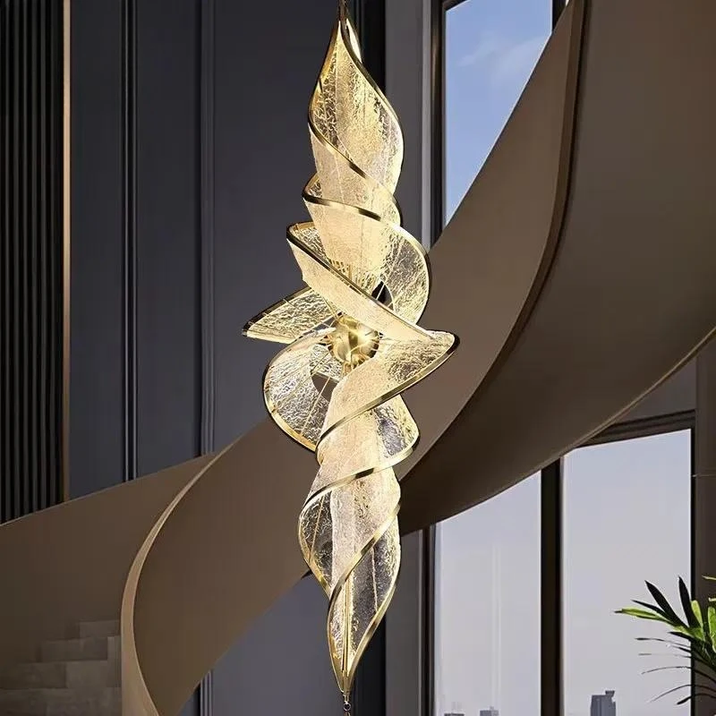 Modern Acrylic Luxury Chandelier Spiral Design Villa Decorative Large High Ceiling Light Fixture