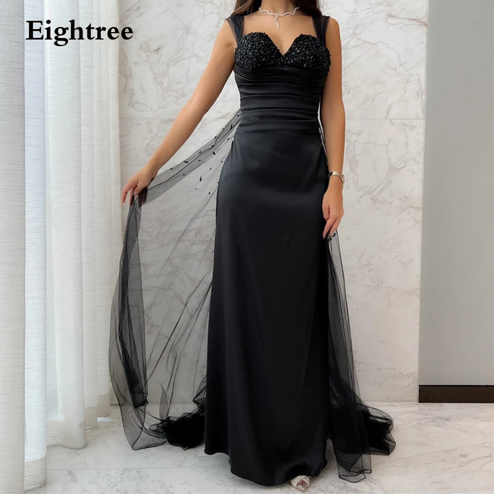 

Eightree Black Vintage Prom Dress Mermaid Beadings Stain Backless Spaghetti Straps Pleat Evening Dresses Abendkleider Dubai 2023