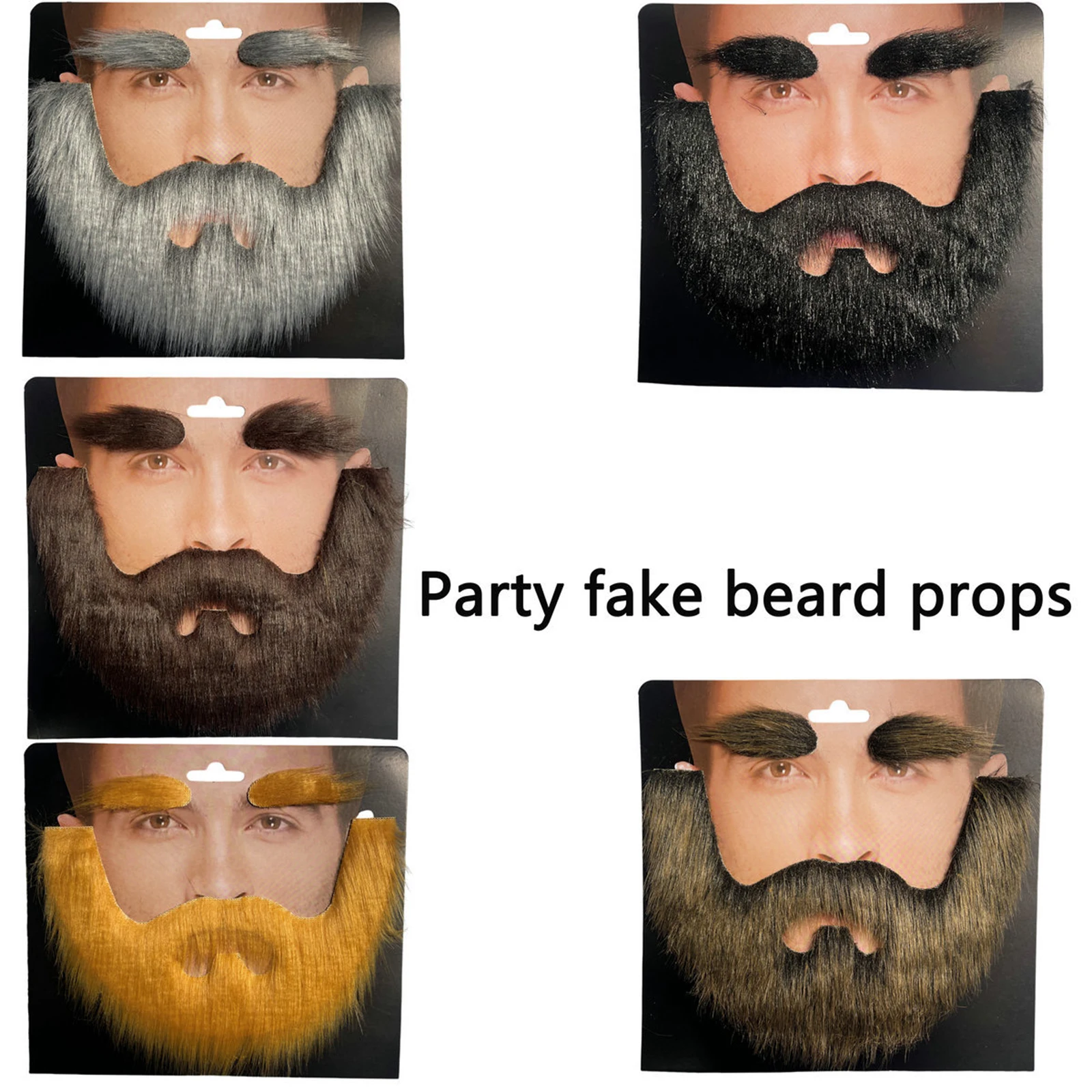 Handmade Mustache Stick-on Beard and Eyebrows Set Costume Funny False Beard for Role Playing Masquerade Easter Halloween Party