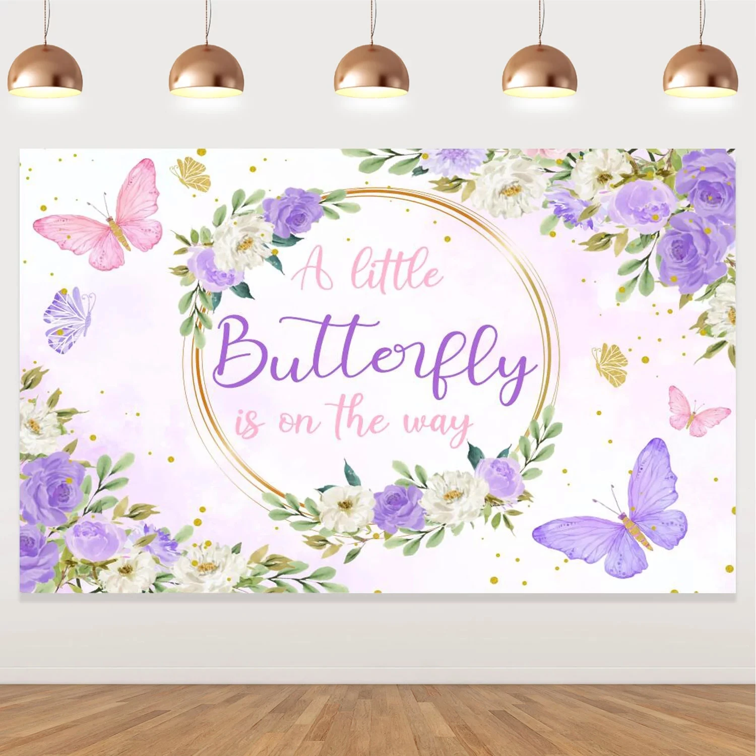 

Purple Butterfly Backdrop for Baby Shower, Decorations for Girl, A Little Butterfly is on the Way, Flowers Background, Photo Boo