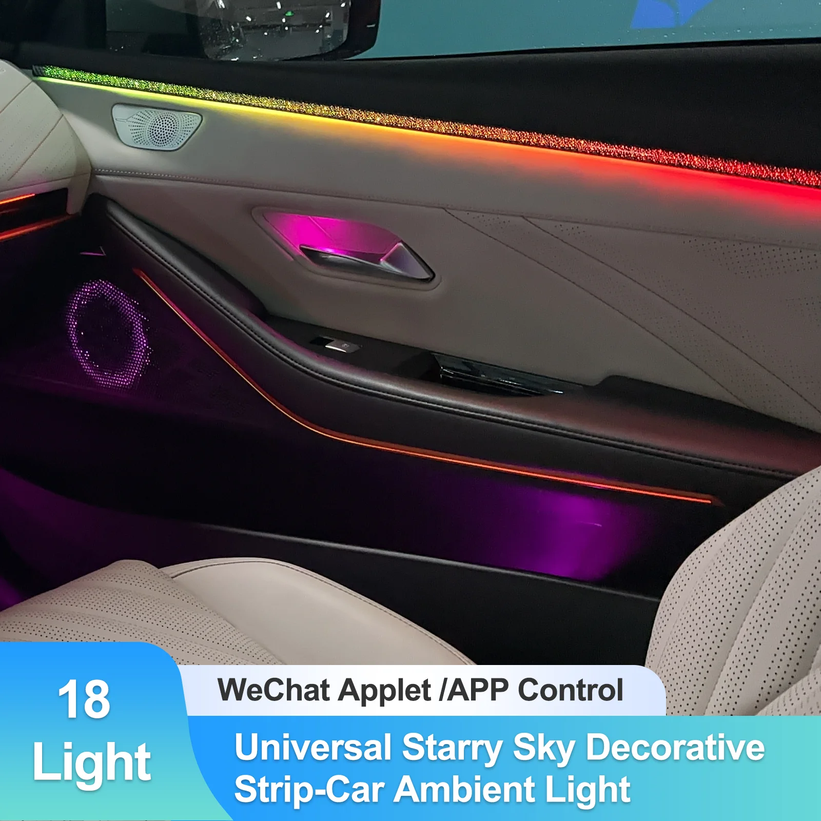 Ezonetronics 64 Colors APP Control Car Ambient Light Kit Carbon Fiber Piano Black Starry Sky Trim Strip DIY Cuttable Universal F