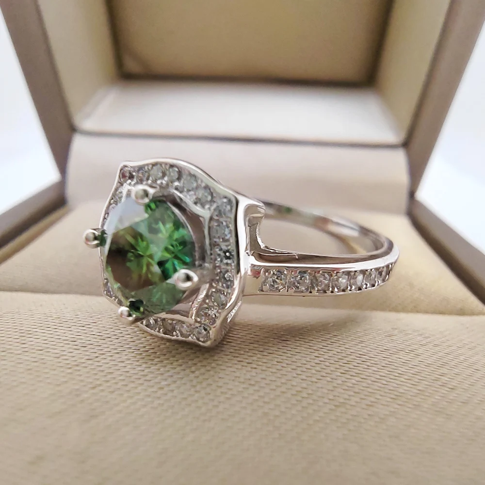 Luomansi S925 Square Silver Ring 1 Carat Yellow Green Blue Pink Moissanite Jewelry Pass Diamond Test Party Commemorative Gift
