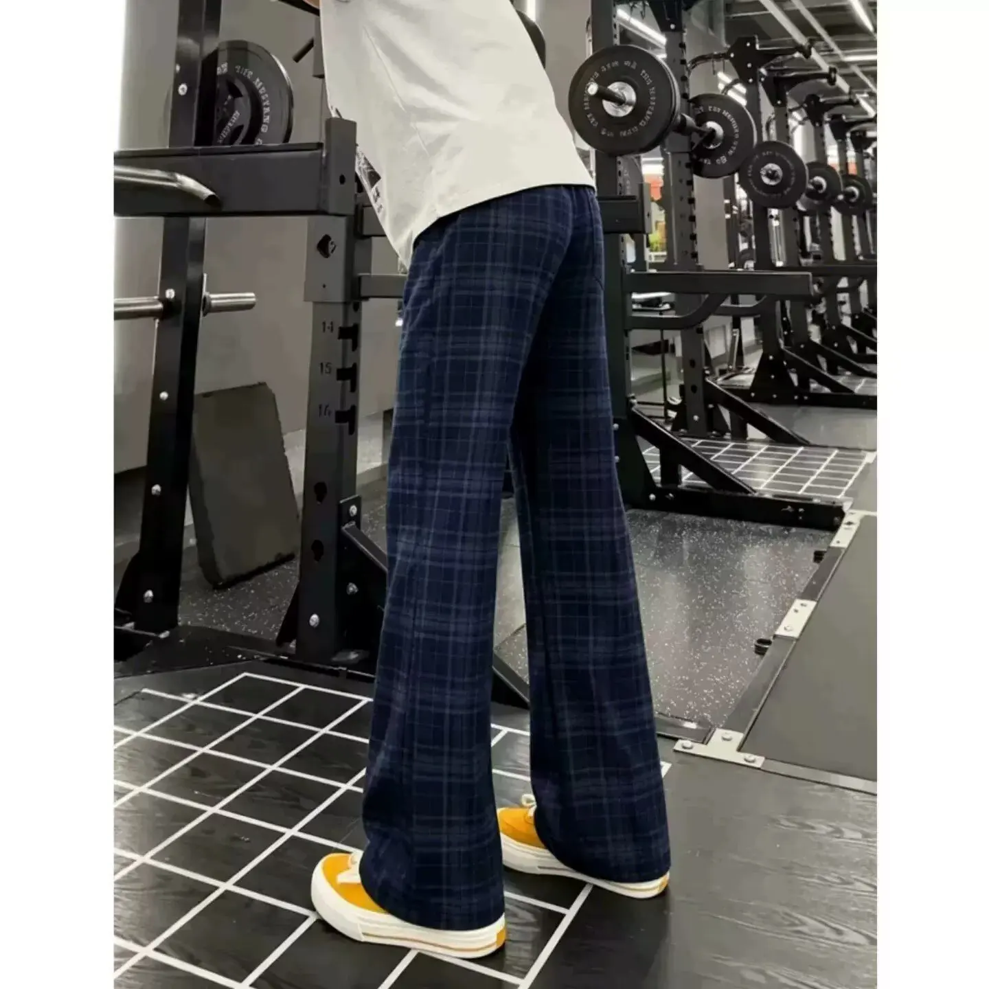 American Style Loose Corduroy Pants High Street Blue Plaid Wide Leg Straight Cut Casual Trousers for Men Autumn New Arrival