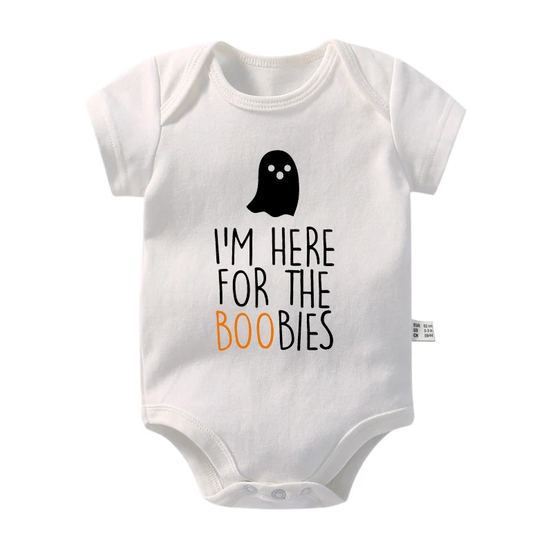 I'm Here For the Boobies Funny Baby Halloween Onesies Cotton Infant Boys Girls Rompers Newborn Baby Halloween Costume Gifts