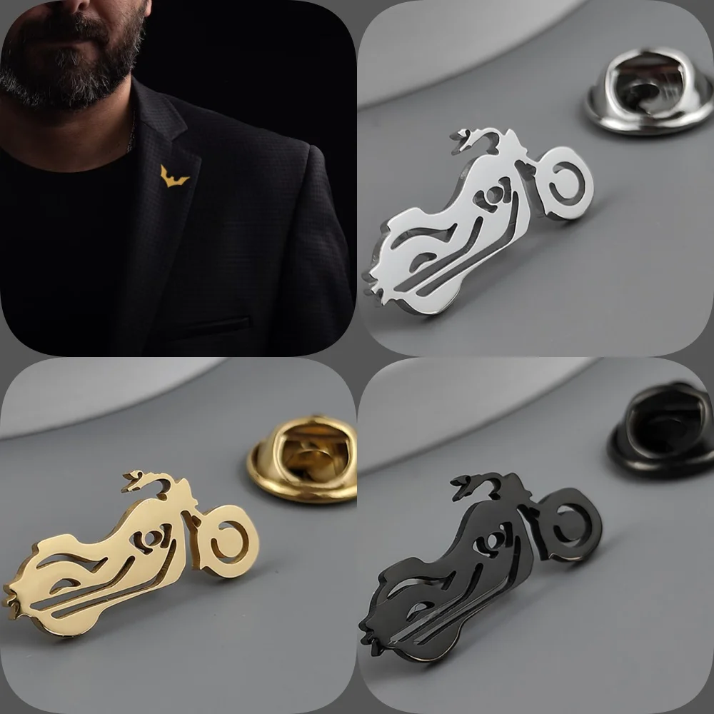 Motorcycle punk style gold-plated badge, suit lapel pin black silver stainless steel, men\'s collar brooch, Halloween gift