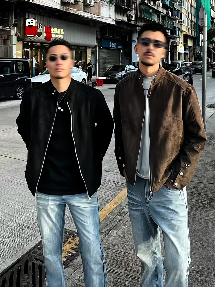 

Мужская замшевая куртка-харингтон в американском ретро-стиле с воротником-стойкой, демисезонная, ветрозащитная, повседневная верхняя одежда