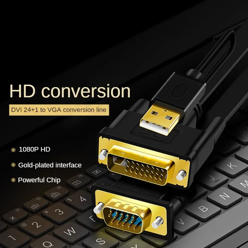 1080P HD DVI 24+1 to VGA Adapter Cable USB Powered Built-in Chip for Computer to Monitor TV