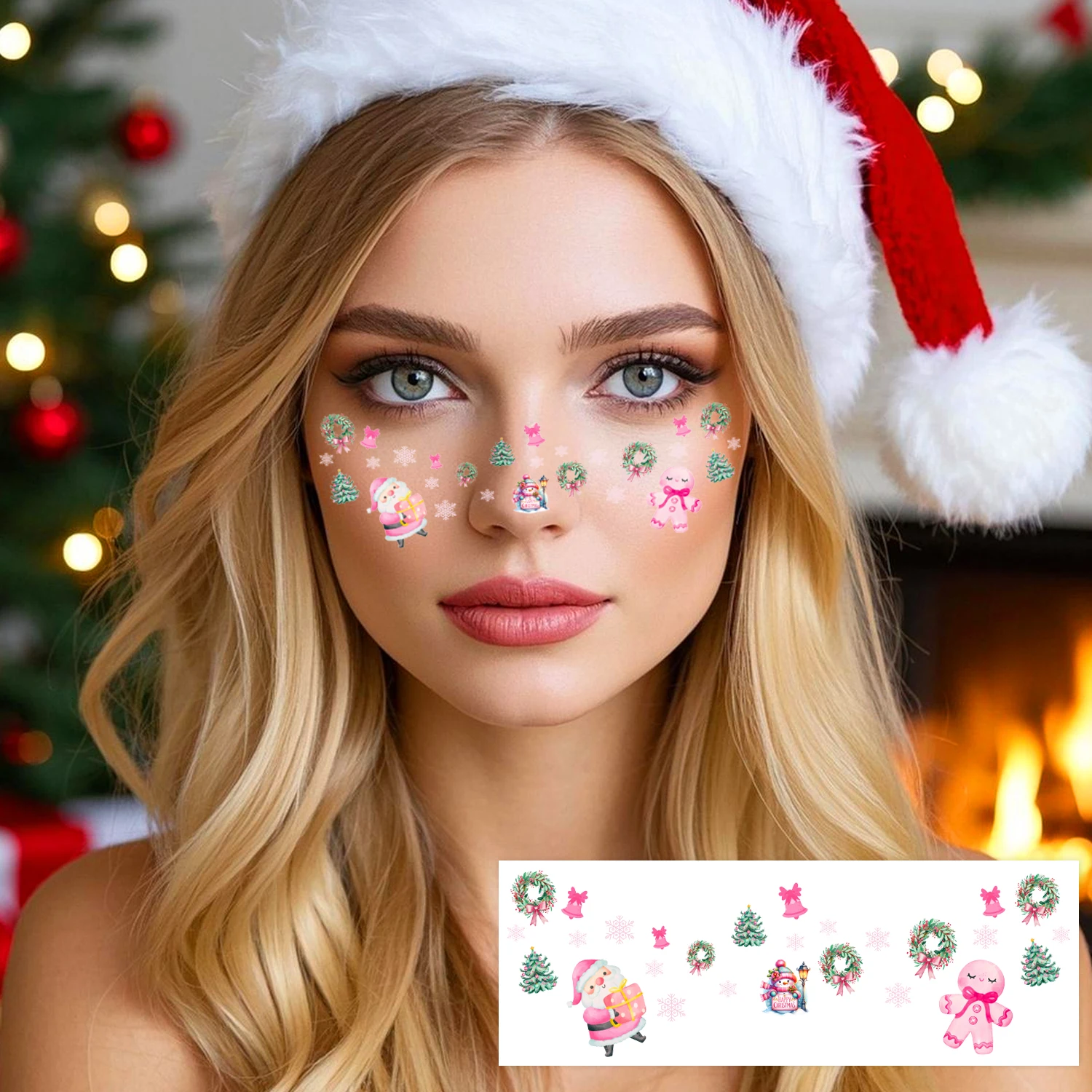 8 أوراق وشم مؤقت لنمش عيد الميلاد، مقاوم للماء وسهل الإزالة، طقم مكياج لحفلات عيد الميلاد، هدايا عيد الميلاد، جورب فيل