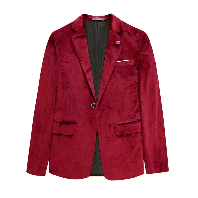 Chaqueta de traje ajustada roja para hombre, abrigo de vestir de manga larga con un solo botón, Blazers para adolescentes de tamaño asiático, azul,