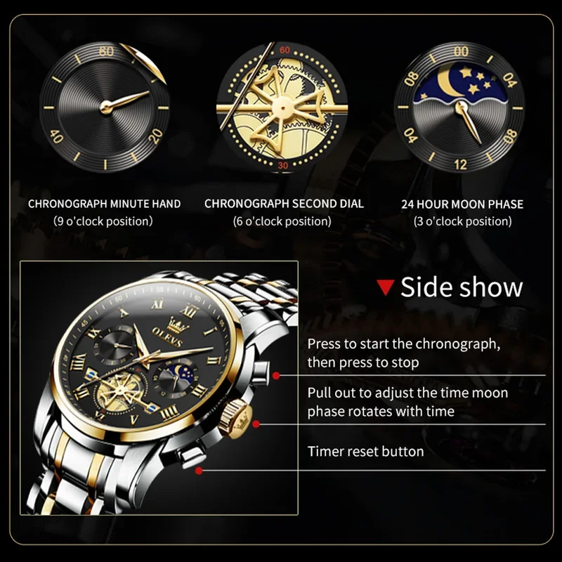 OLEVS Men Watch Roman Scale Multi-function Chronograph Luxury Wristwatch for Man Original Quartz Watches  2859