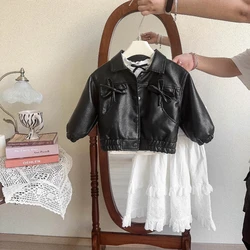 Spring Pu Leather Jacket for Girls Solid Color Biker Punk Leather Jacket for Girls Kids Jackets for Girls