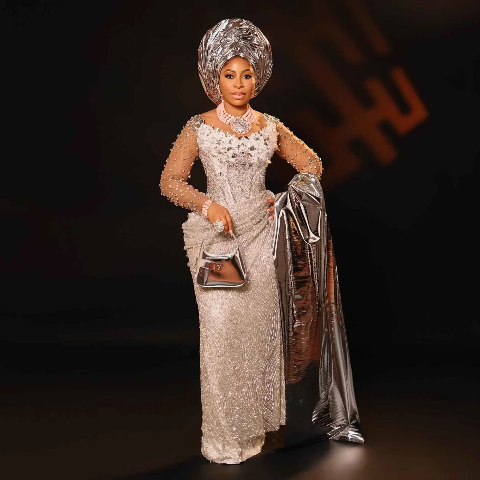 

African Tradition Wedding Reception Dresses Nigerian Bridal Dress Luxury White Beading Black Women Birthday Dress Evening Gown