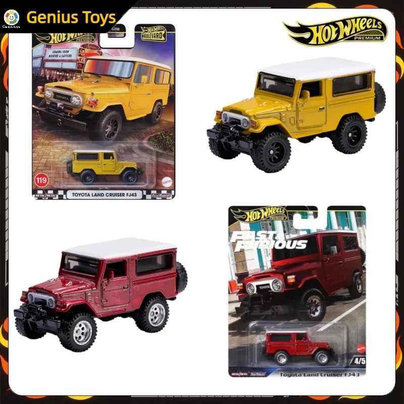 

Оригинальные Hot Wheels Premium Toyota Land Cruiser FJ43, желтый и красный, масштаб 1:64, литая под давлением модель автомобиля, коллекционные игрушки из сплава