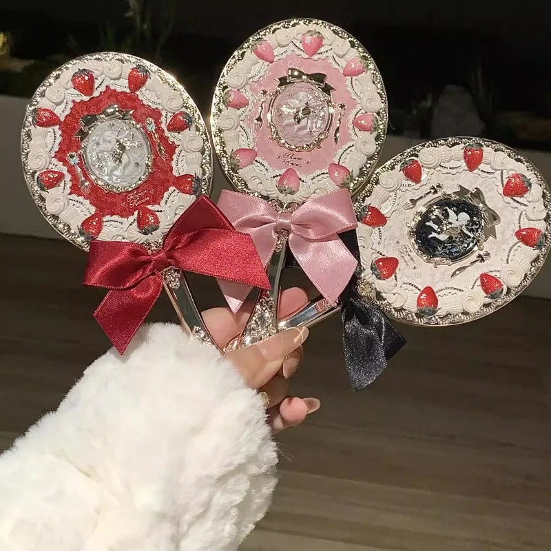 Flor sabe espelho série noite de verão pequeno anjo espelho morango cupido espelho portátil concha jóias mini espelhos