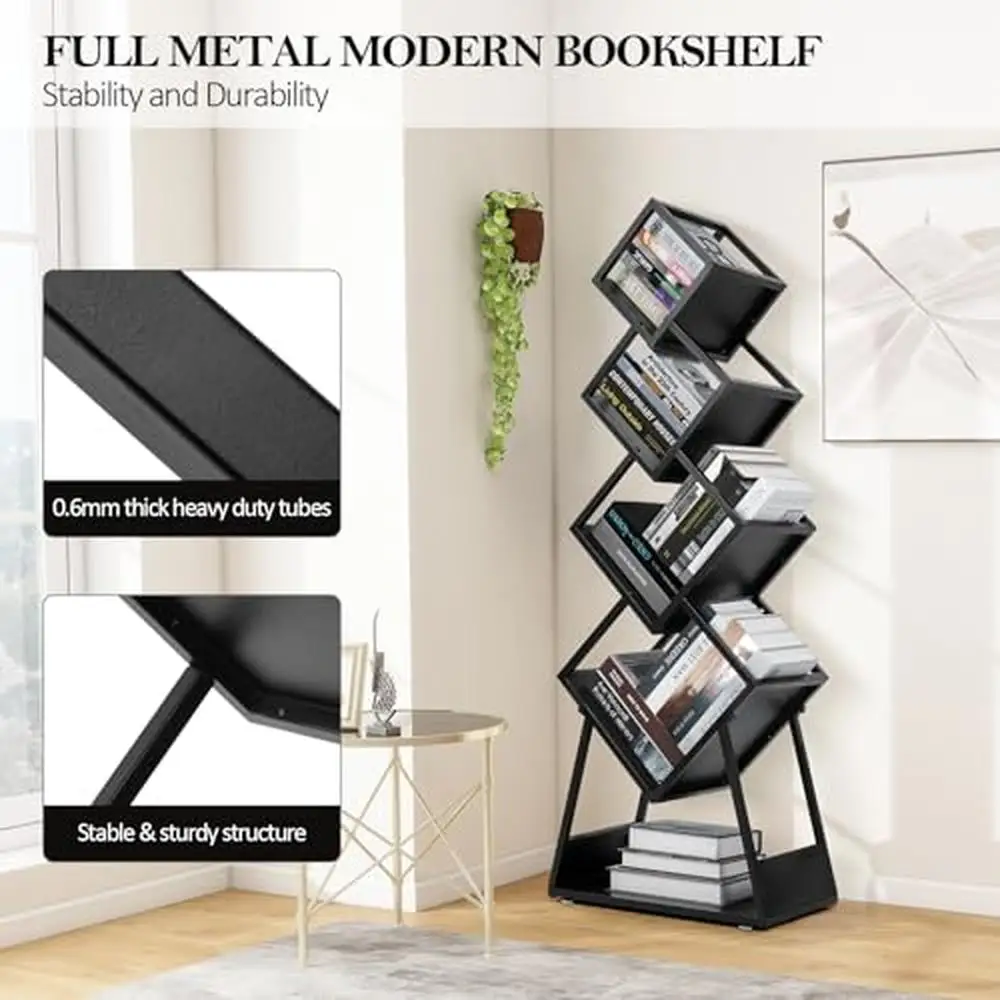 Geometric Industrial Style 5 Tier Metal Bookshelf Display Storage Rack