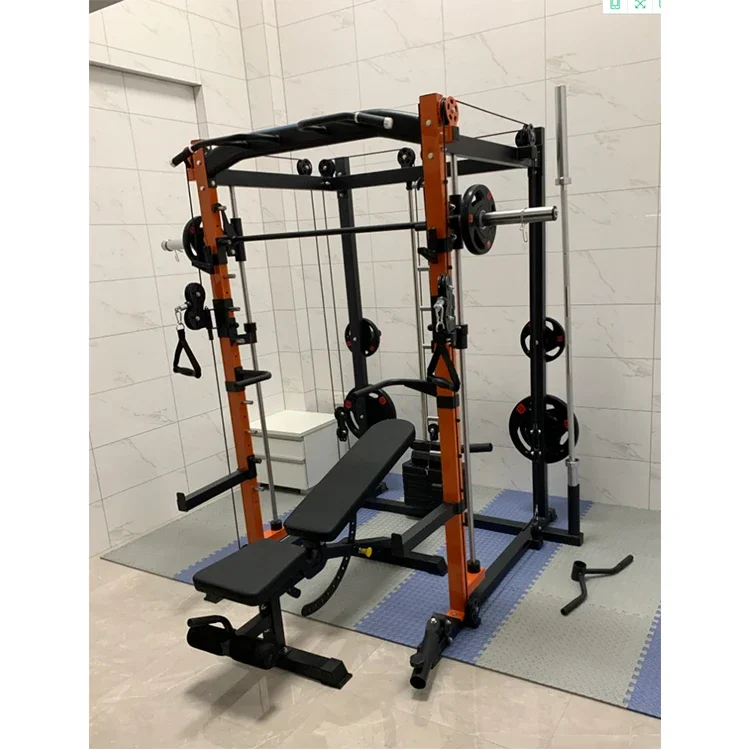 Power Cage Home Gym Fitness Exercise Workout Strength Training Equipment Squat rack with Linear Bearing Weight Bar