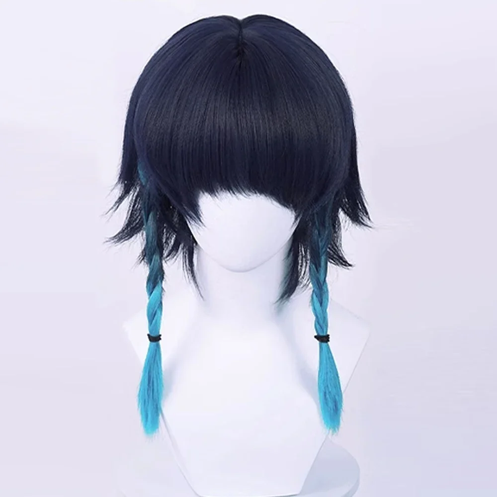 RANYU Genshin Impact Barbatos Venti Wigs Synthetic Long Straight Blue Gradient Game Cosplay Heat Resistant Hair Wig For Party