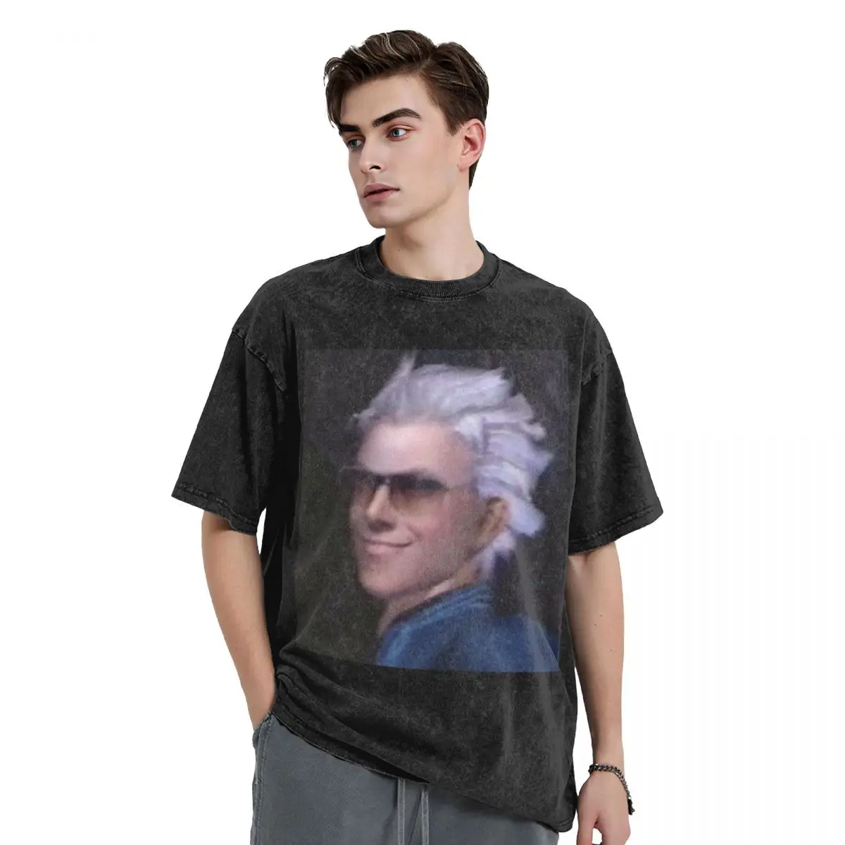 Vergil From The Devil May Cry Series Washed T Shirts Printed Short Sleeve Hip Hop T-Shirt Streetwear Tops Tees for Men Women