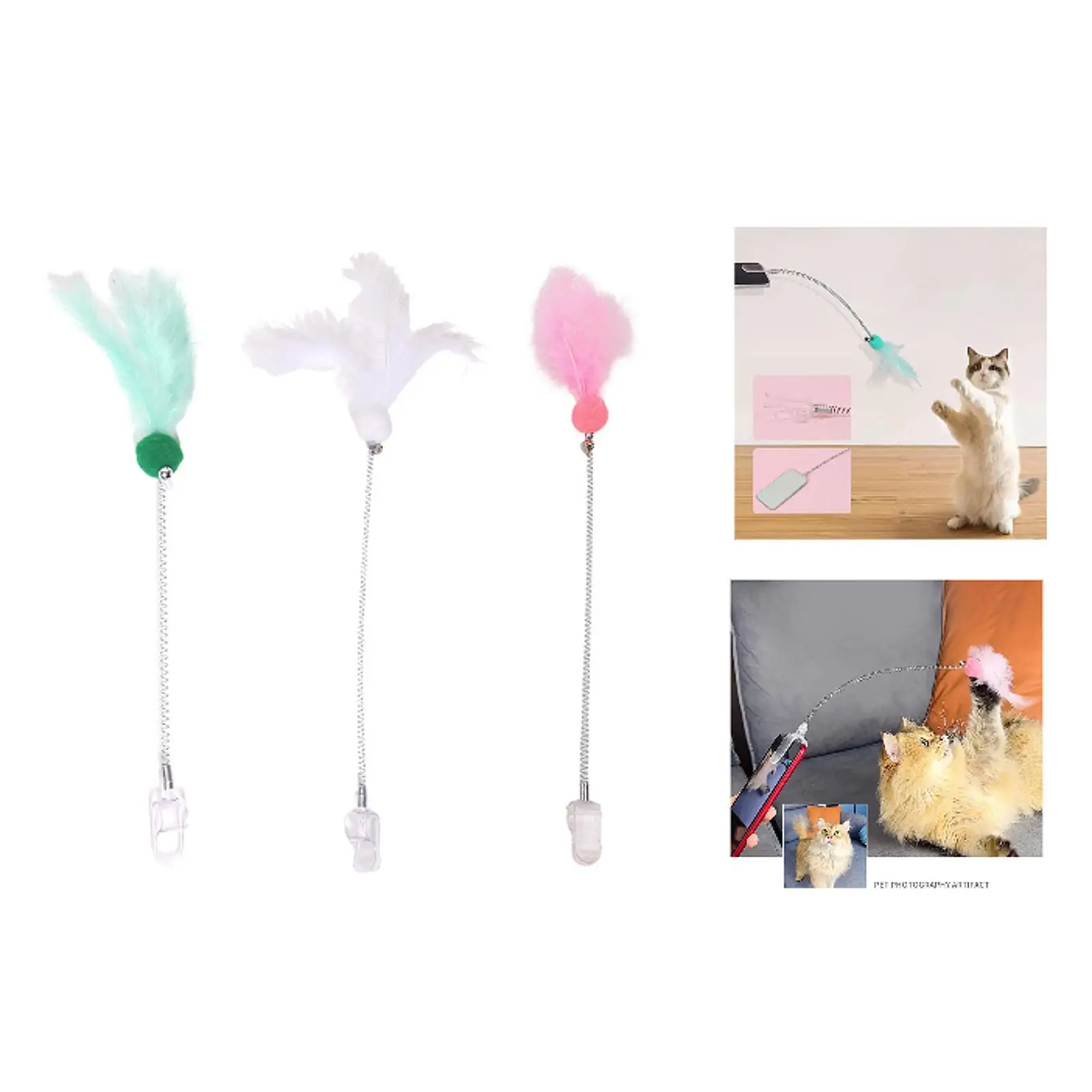 Cat Teaser Toy Photo Tool Portable Funny Entertainment Feather Bell Toy Rod for Jumping Flip Chasing Pounce Exercise