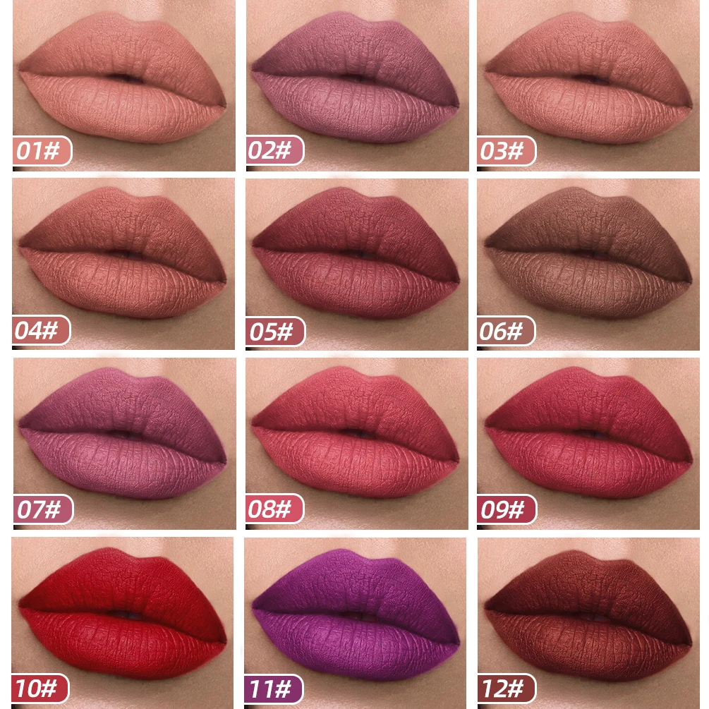 QIBEST 12 Colors Leopard Print Lipstick Velvet Matte Liquid Lipstick Waterproof Nude Lip Gloss Long Lasting Sexy Women Lip Tint