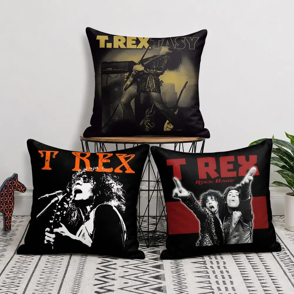 T R-Rex Rock Band Cool Cushion Cover Silky Short Plush Invisible Zipper Dustproof Sofa Pillow Case For Home Decor