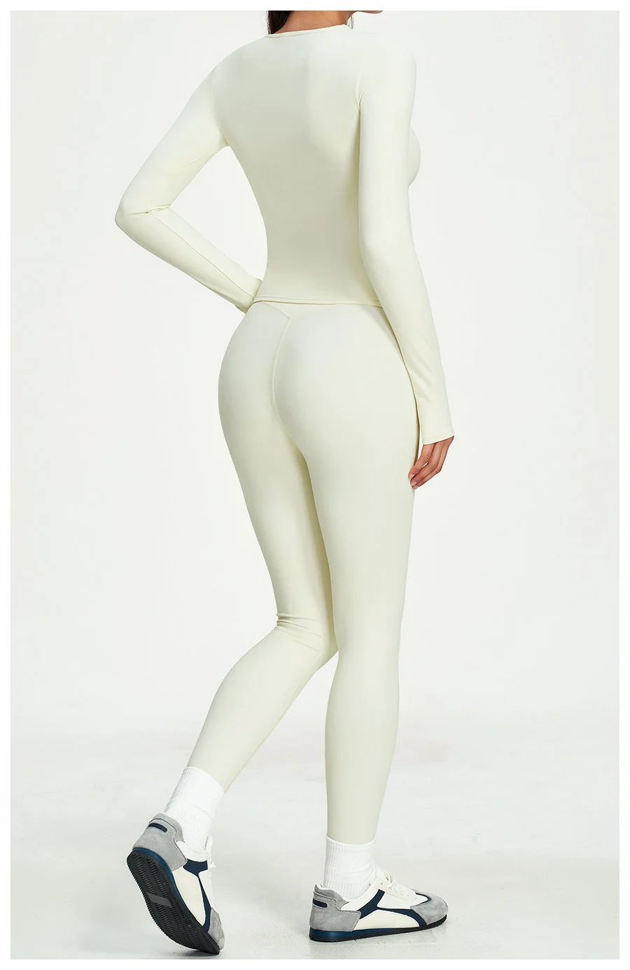 Yoga-Set 2-teilig Sportbekleidung Fitnesskleidung Yoga-Anzüge Damen Fitness-Set Trainingsanzüge Sport Langarm Crop Top Gym High Waist Leggings – Detail 20