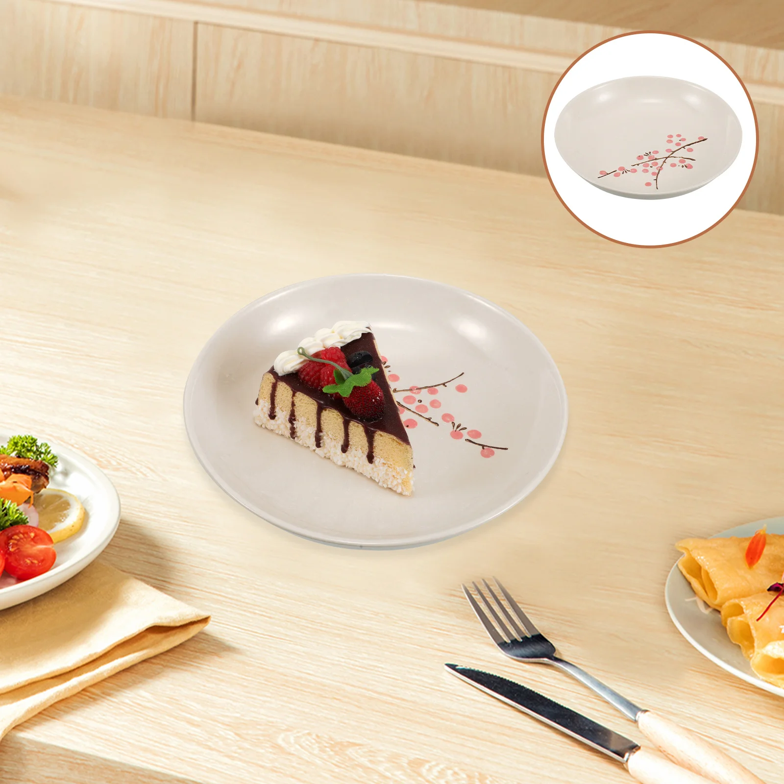 

Round Porcelain Plate Handpainted Plum Blossom Design Underglaze Color Technique Serving Snack Soup Meal Decorative