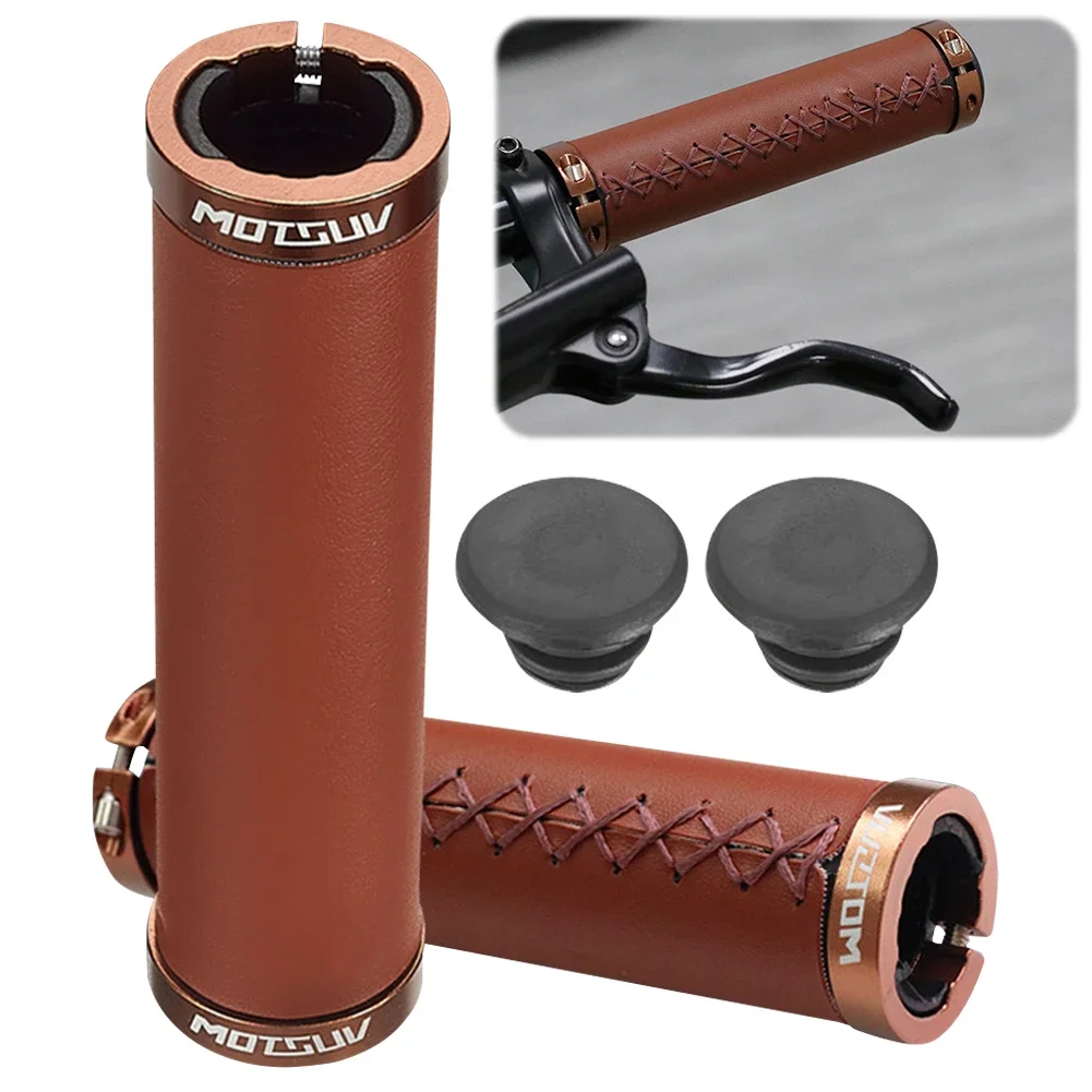 MTB Bike Handle Retro Sewn Grip Double Lock PU Leather Stitched Road Bike Handlebar Grip Bicycle Handle Grip Bicycle Accessories