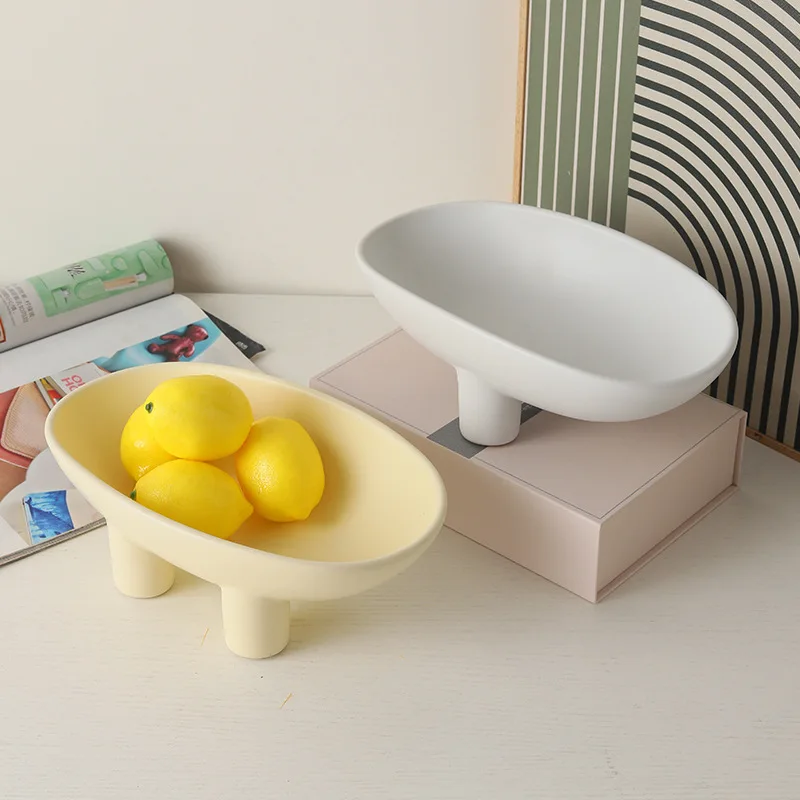 

Ceramic High Foot Fruit Plate Modern Home, Living Room, Desktop, Three Foot Storage Plate Decoration