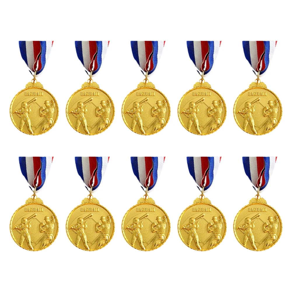 10 قطعة ميداليات البيسبول الميداليات الرياضية مع شريط الرقبة المنافسة جائزة ميداليات البيسبول ميدالية تذكارية للألعاب الرياضية #4