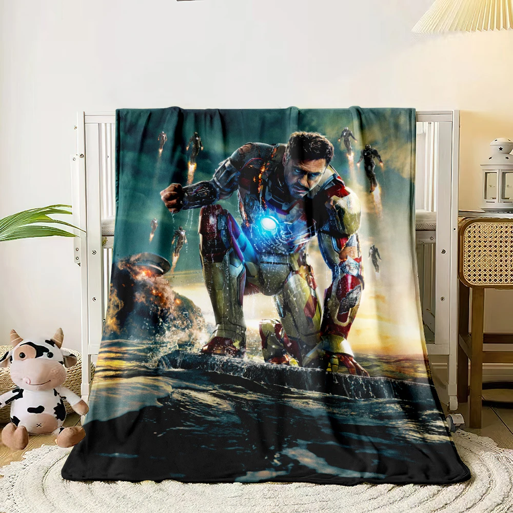 Iron Man Cartoon printed flannel thin blanket. Four seasons blanket. for sofa, beds, living room, travel picnic blanket gifts