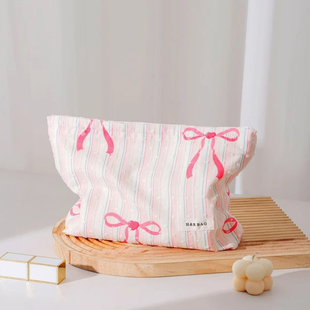 Cotton Jacquard Makeup Bag for Girls Women Fresh Greenery High Capacity Cosmetic Lipstick Storage Bag Portable Toiletry Bag