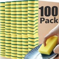 100/1Pcs Household Dishwashing Sponge Soft Absorbent Clean Rub Pot Rust Scouring Pad Removing Kits Kitchen Cleaning Brush Sponge