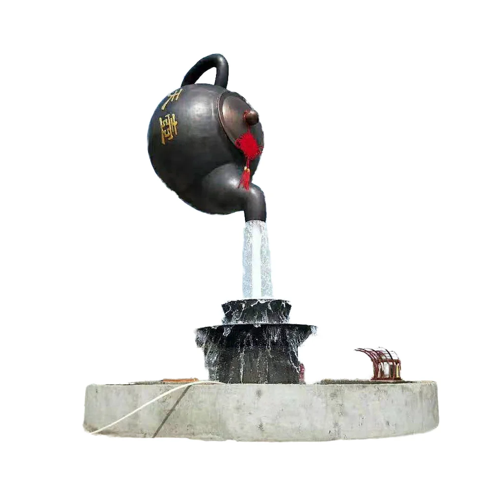 カスタム手作りステンレス鋼噴水彫刻屋外ガーデンパーク大型ティーポットティーカップモデル装飾小道具