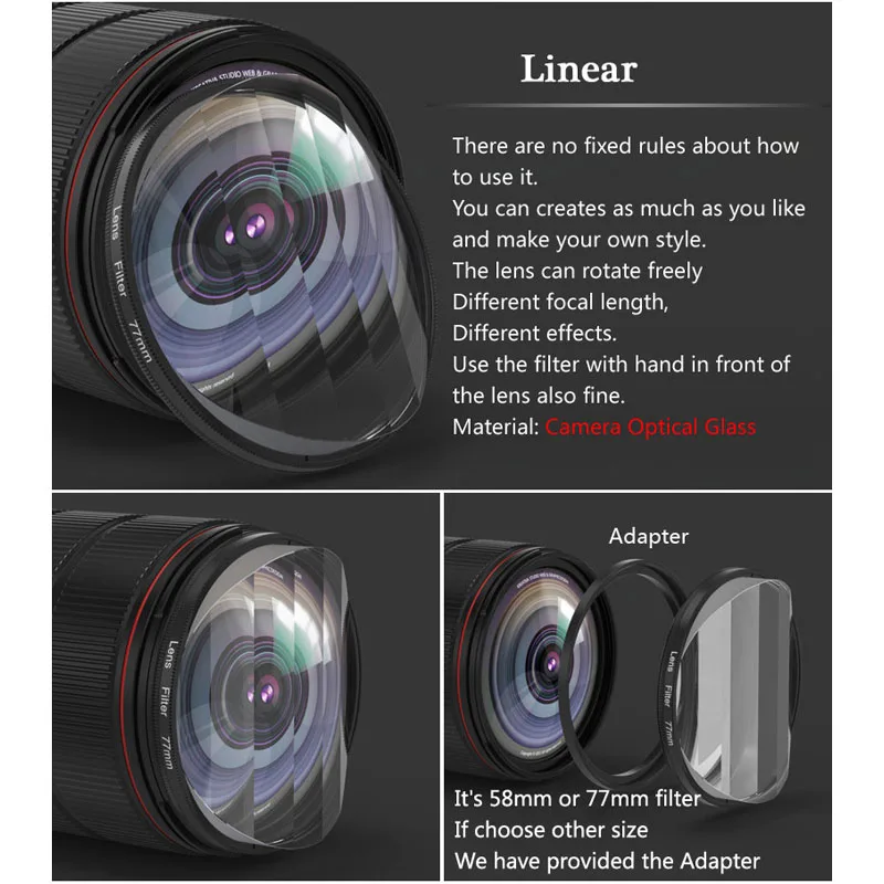 58mm-82mm Optical Glass Prism Professional Camera Effect Lens Filter Swirl For Cameras Accessories