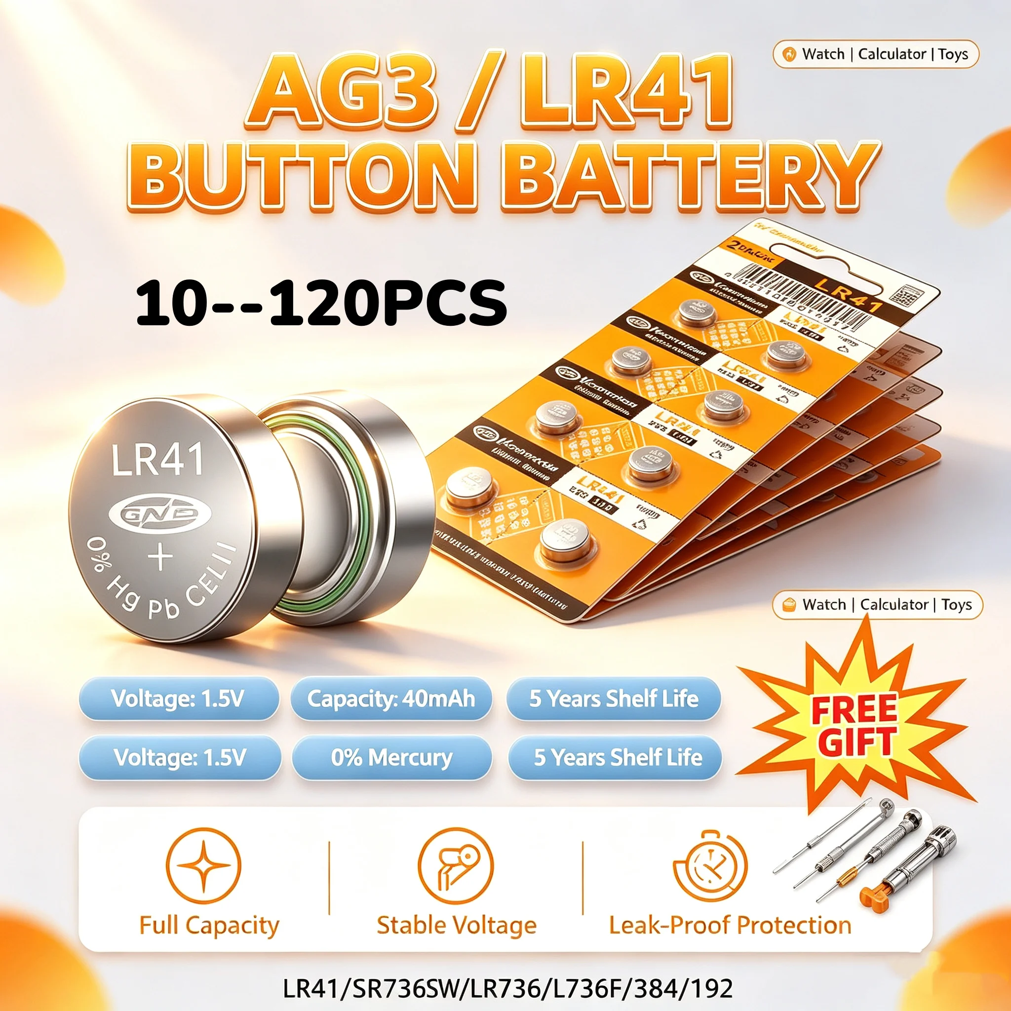 10--120PCS AG3 LR41 Button Batteries Coin Cell Battery 1.5V Alkaline Button Cell Battery for Watch Toy Clock Car Remote Control