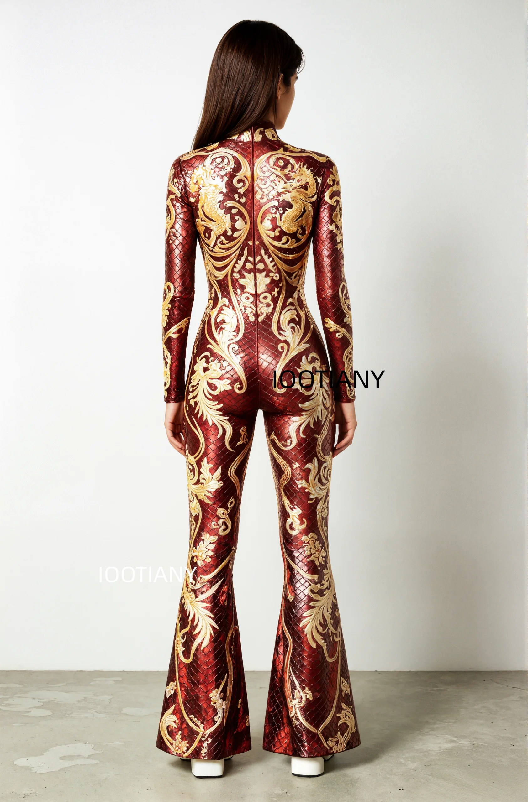 Damen Retro Skinny Flared Bell Bottom Jumpsuit, königlicher Bühnen-Performance-Bodysuit, Leoparden-Club-Cosplay-Show-Outfit – Detail 26
