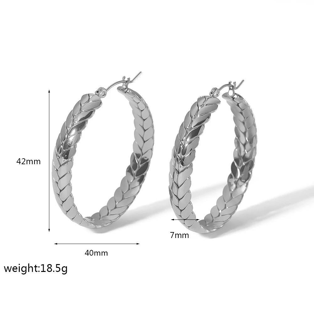Beliebtes Design Geometrisch Strukturierte Runde Chunky Creolen 18k Vergoldet 316L Edelstahl Weizen-Creolen – Detail 9