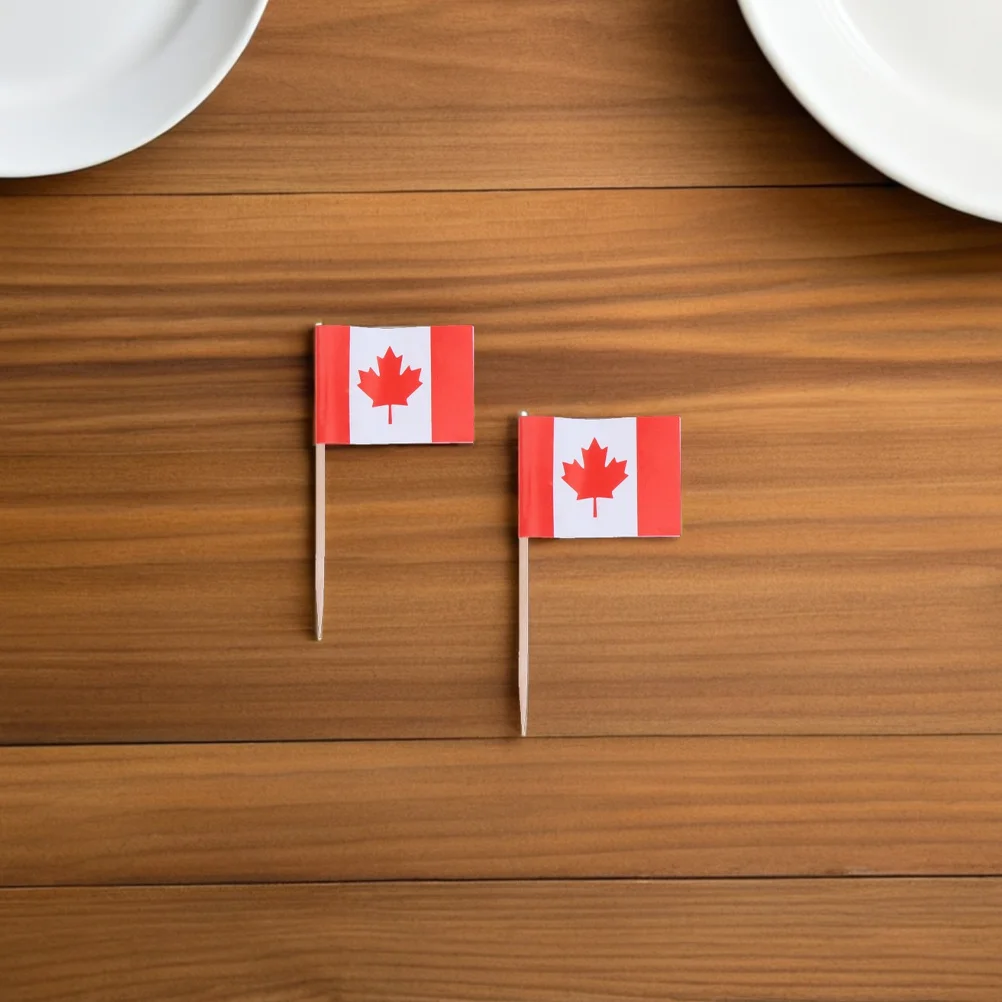 150Pcs Canada Flag Toothpick Double Sided Mini Food Picks Cake Toppers Cupcake Flags Appetizer Fruit Markers Party Decorations