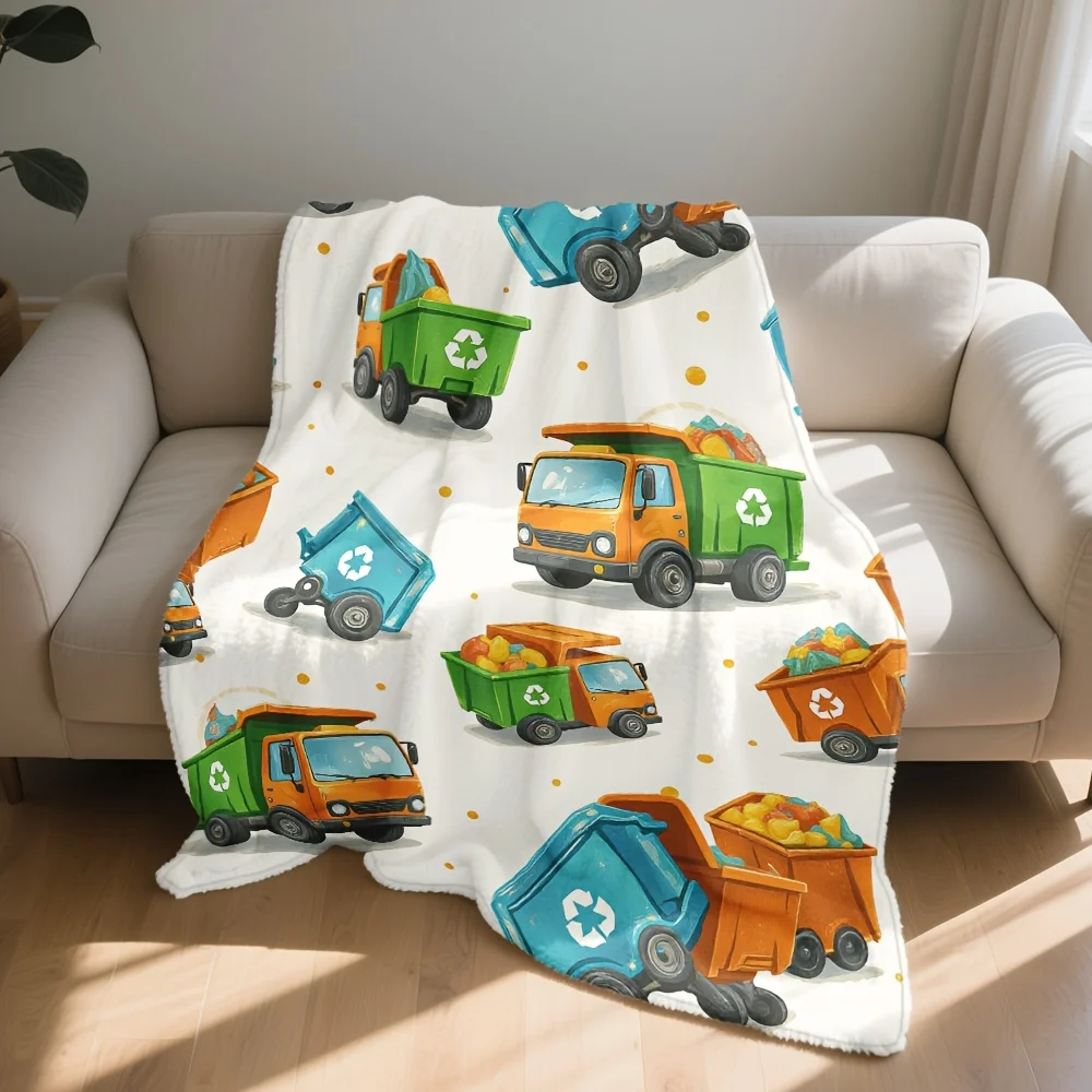 Cute Recycling Truck Blanket Throw for Nursery Kids Room Decor Cartoon Eco Friendly Flannel Blanket