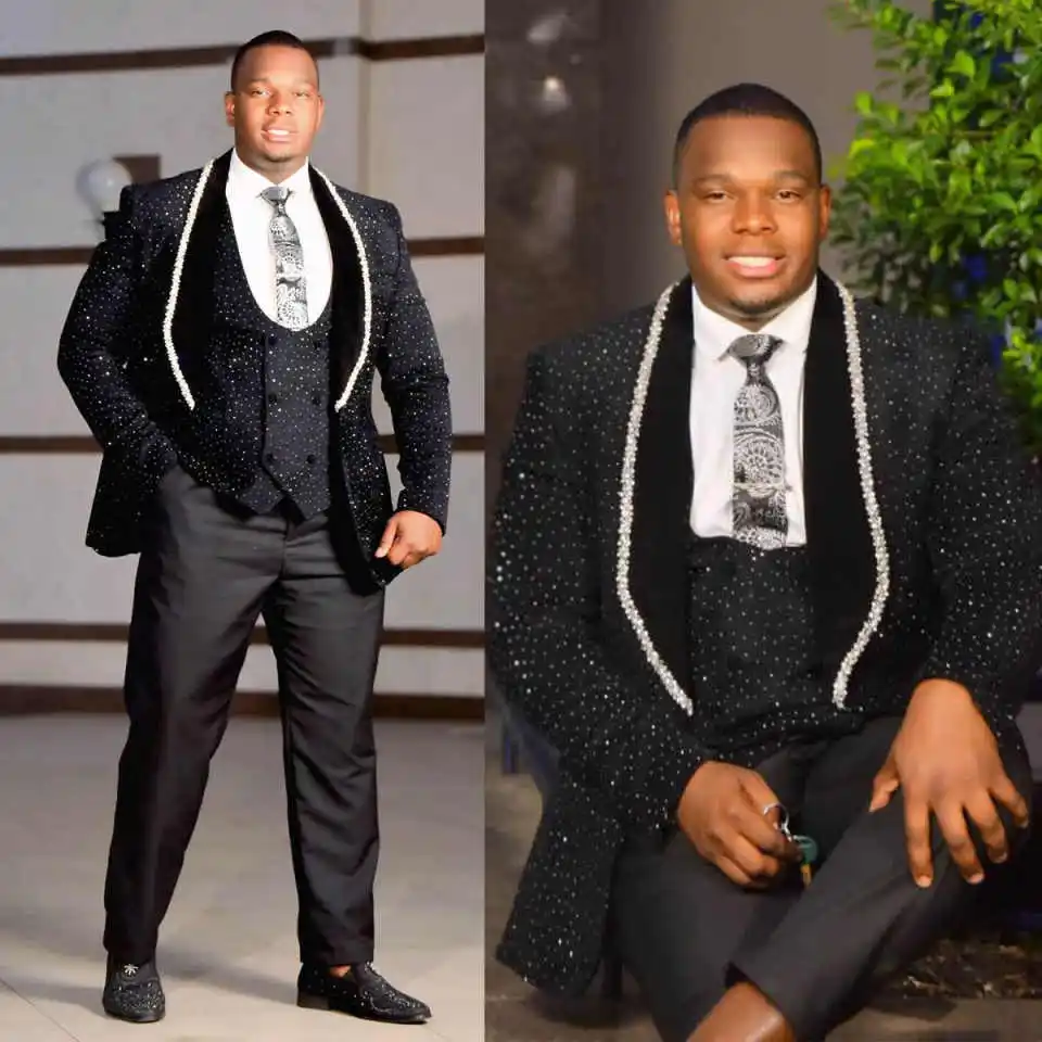 مطرزة ملابس العريس كريستال الديكور 3 قطع شال التلبيب رجل معطف الزفاف الأعمال الرسمية مأدبة وتتسابق مخصصة