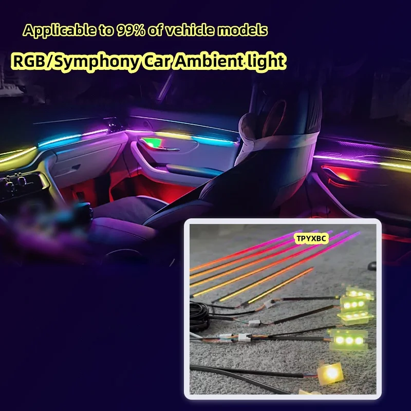 

Universal Symphony Car Ambient Lights 64 RGB Car Interior Acrylic Light Guide Fiber Optic Car Decoration Atmosphere Light 18 in1